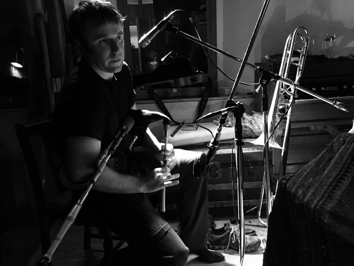 Bagpipes and trombone session at TPot Recording Studios