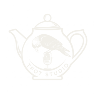 TPot Studio logo — jackdaw on microphone within a teapot